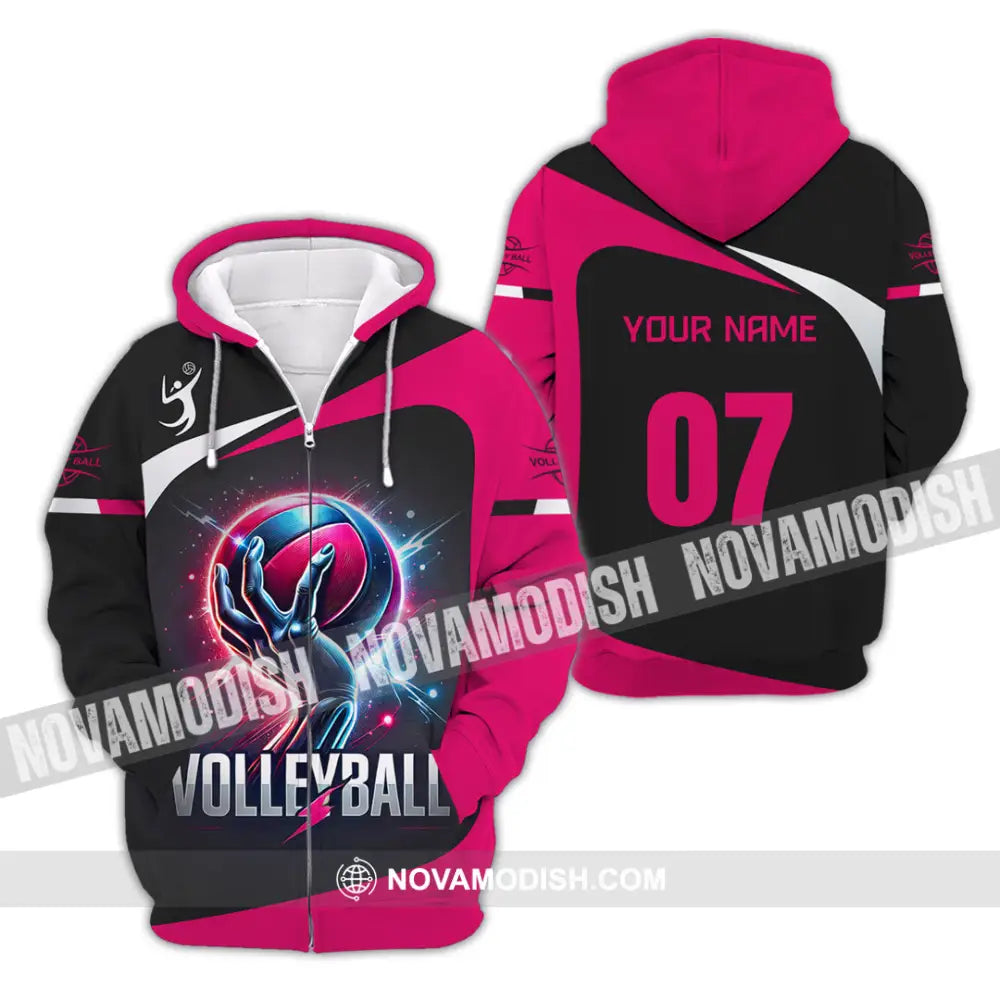 Unisex Shirt Custom Name And Number Volleyball T-Shirt Hoodie Long Sleeve Gift For Lovers Zipper /