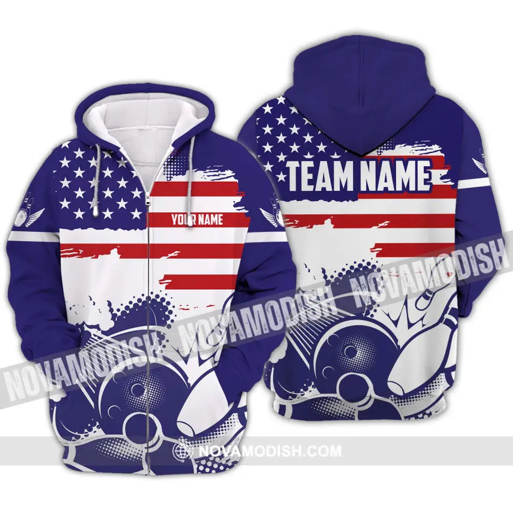 Unisex Shirt - Custom Name And Team Name Shirt America Bowling Lover Zipper Hoodie / S T-shirt