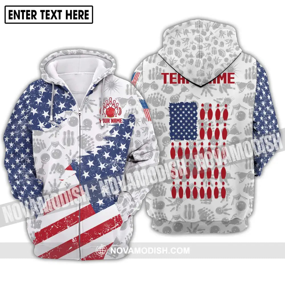 Unisex Shirt - Custom Name And Team Name Shirt America Bowling Lover Shirt Zipper Hoodie / S T-shirt
