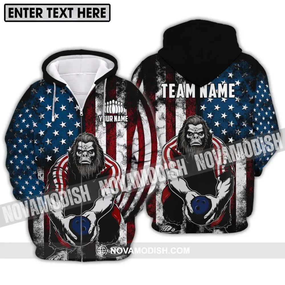 Unisex Shirt - Custom Name And Team Name Shirt America King Kong Bowling Shirt Zipper Hoodie / S T-shirt