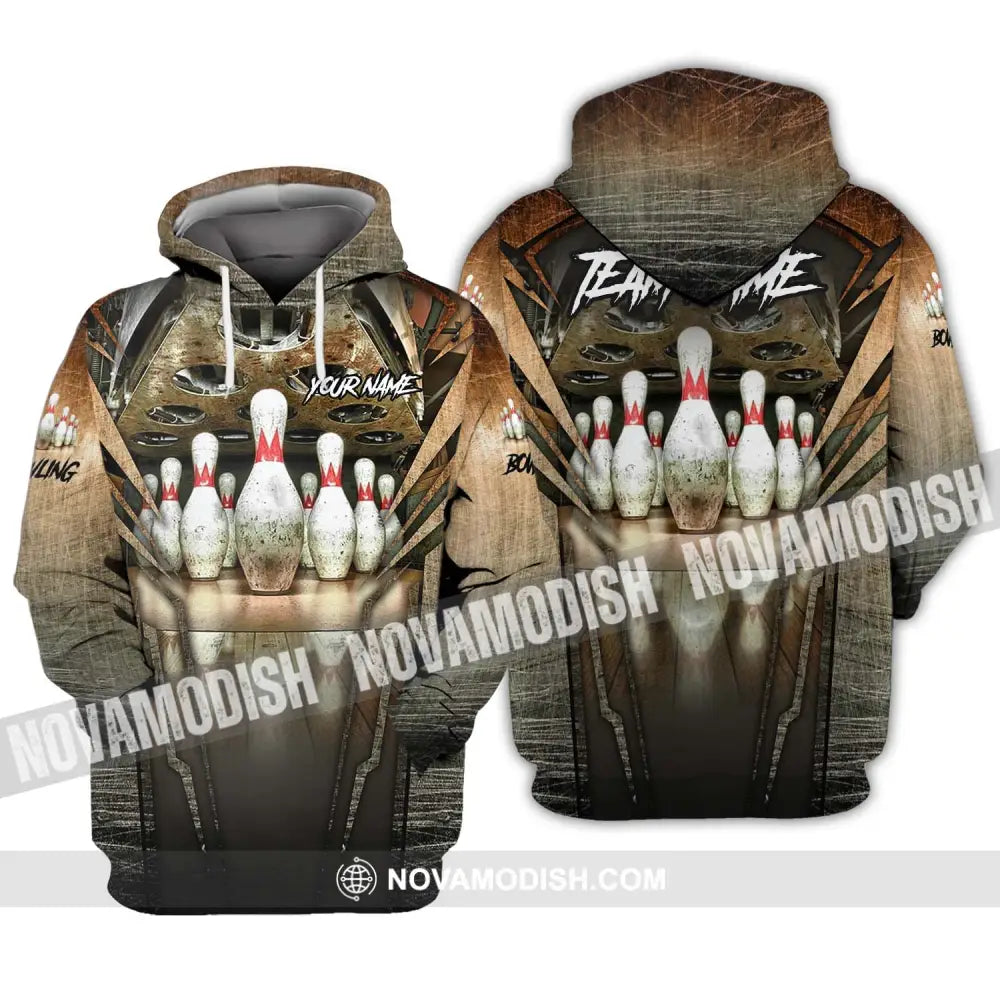 Unisex Shirt - Custom Name And Team Name Shirt Antique Bowling Ball And Pins Hoodie / S T-shirt