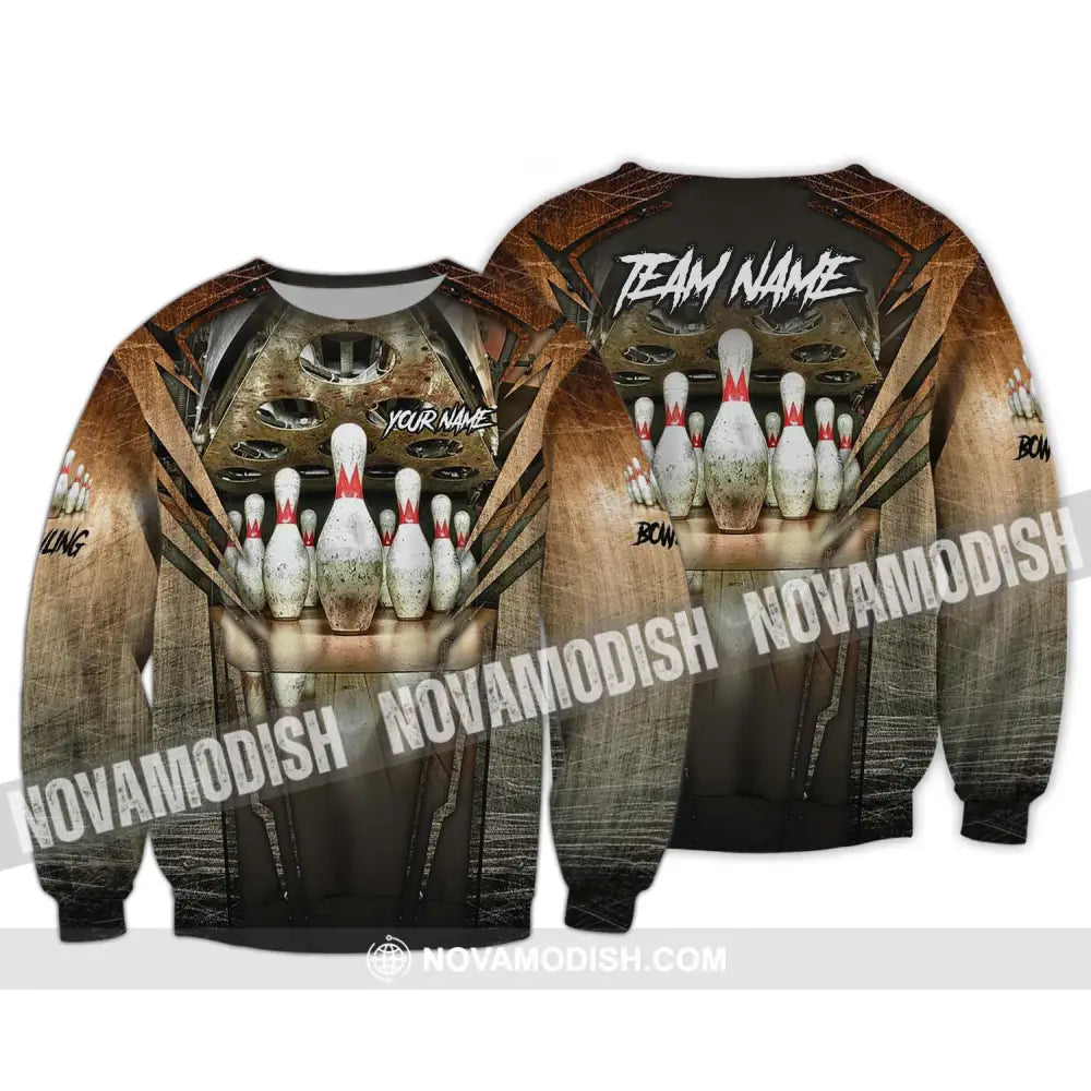 Unisex Shirt - Custom Name And Team Name Shirt Antique Bowling Ball And Pins Long Sleeve / S T-shirt