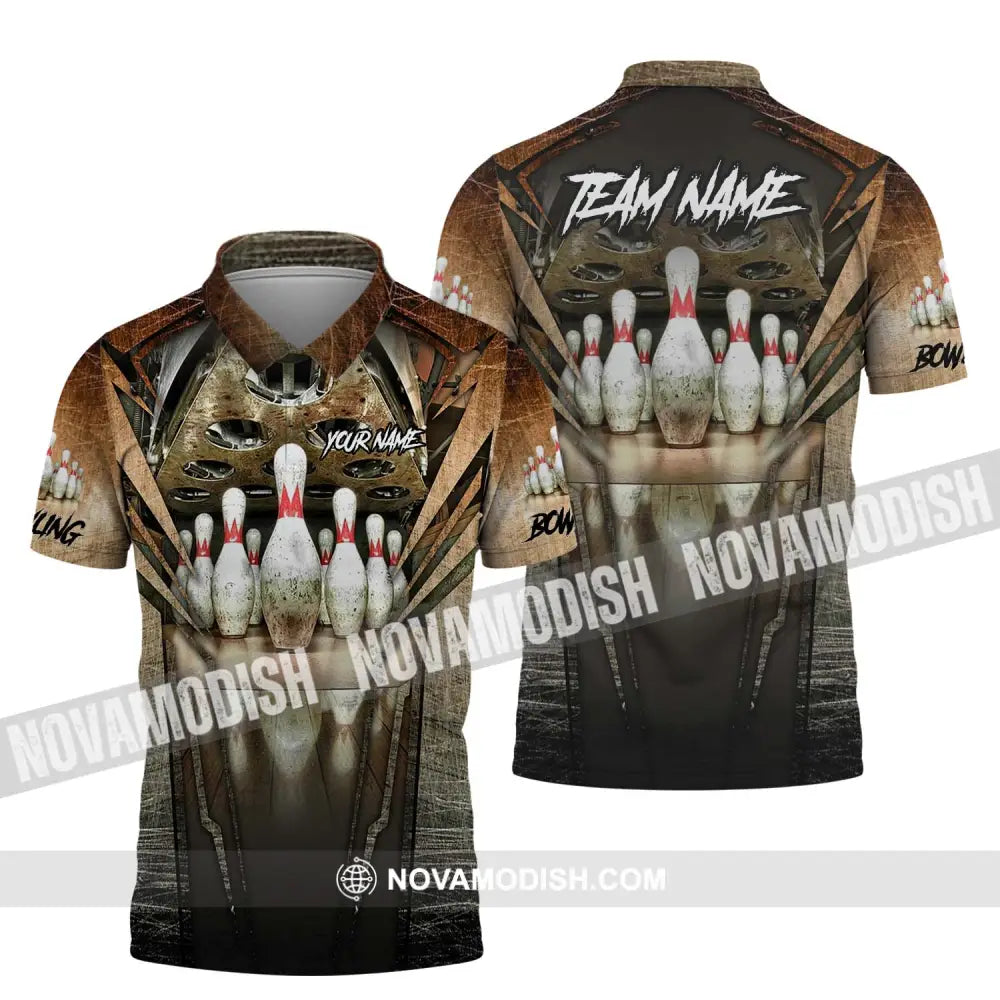 Unisex Shirt - Custom Name And Team Name Shirt Antique Bowling Ball And Pins Polo Shirt / S T-shirt