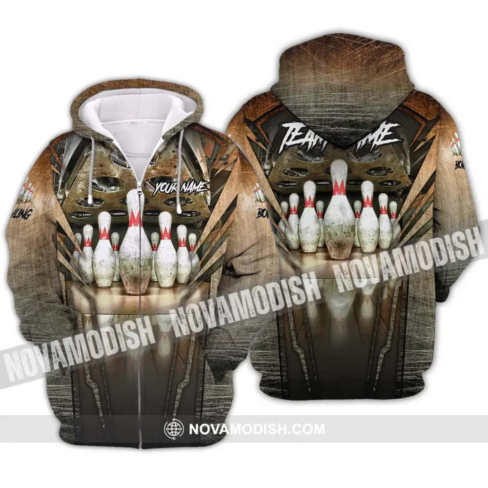 Unisex Shirt - Custom Name And Team Name Shirt Antique Bowling Ball And Pins Zipper Hoodie / S T-shirt