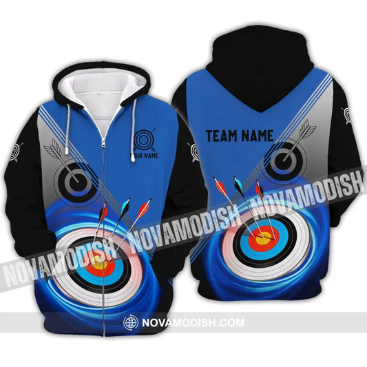 Unisex Shirt - Custom Name And Team Name Shirt - Archery Lover Blue Shirt Zipper Hoodie / S T-shirt