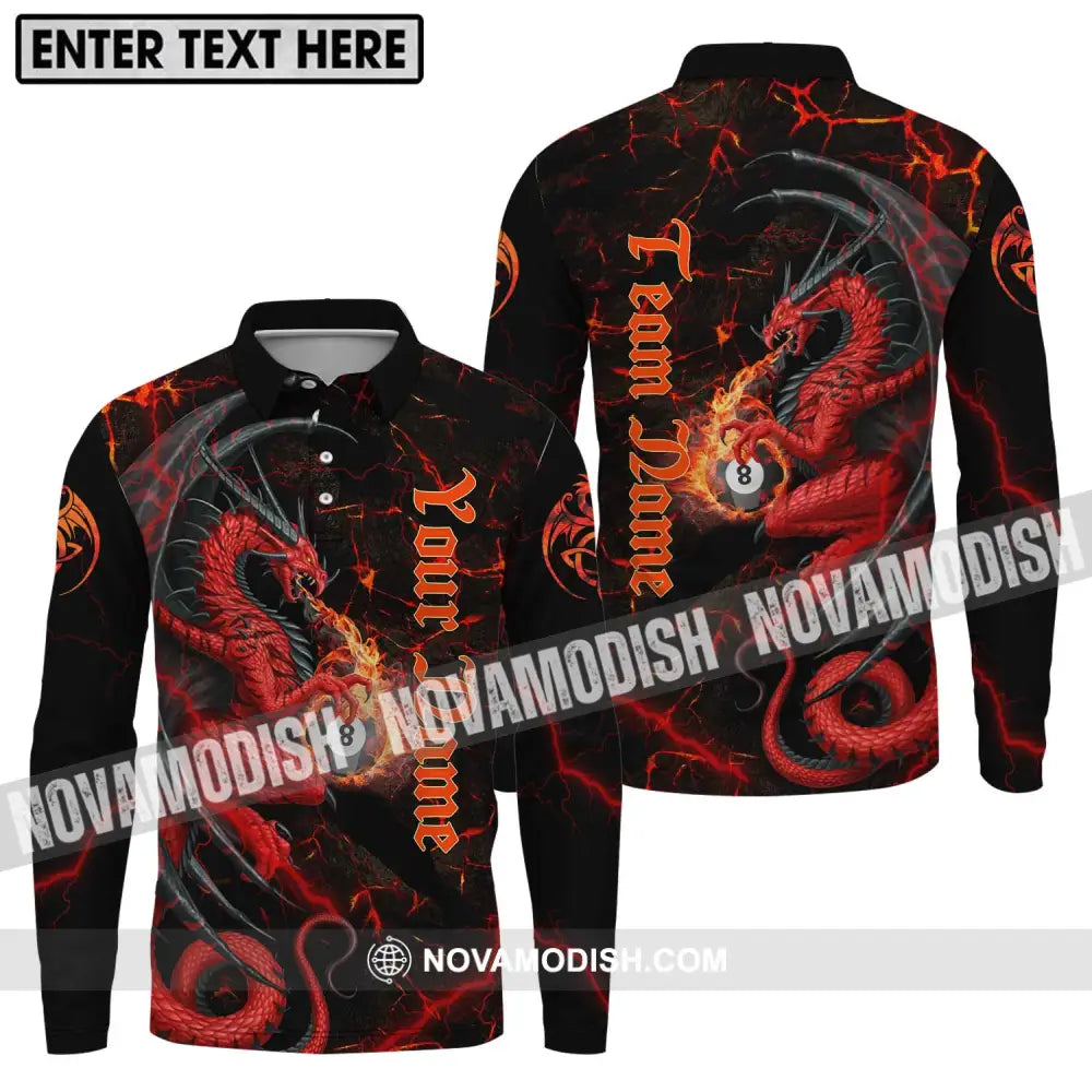 Unisex Shirt - Custom Name And Team Name Billiard Shirt Billiard Fire Dragon Long Sleeve Polo / S T-shirt