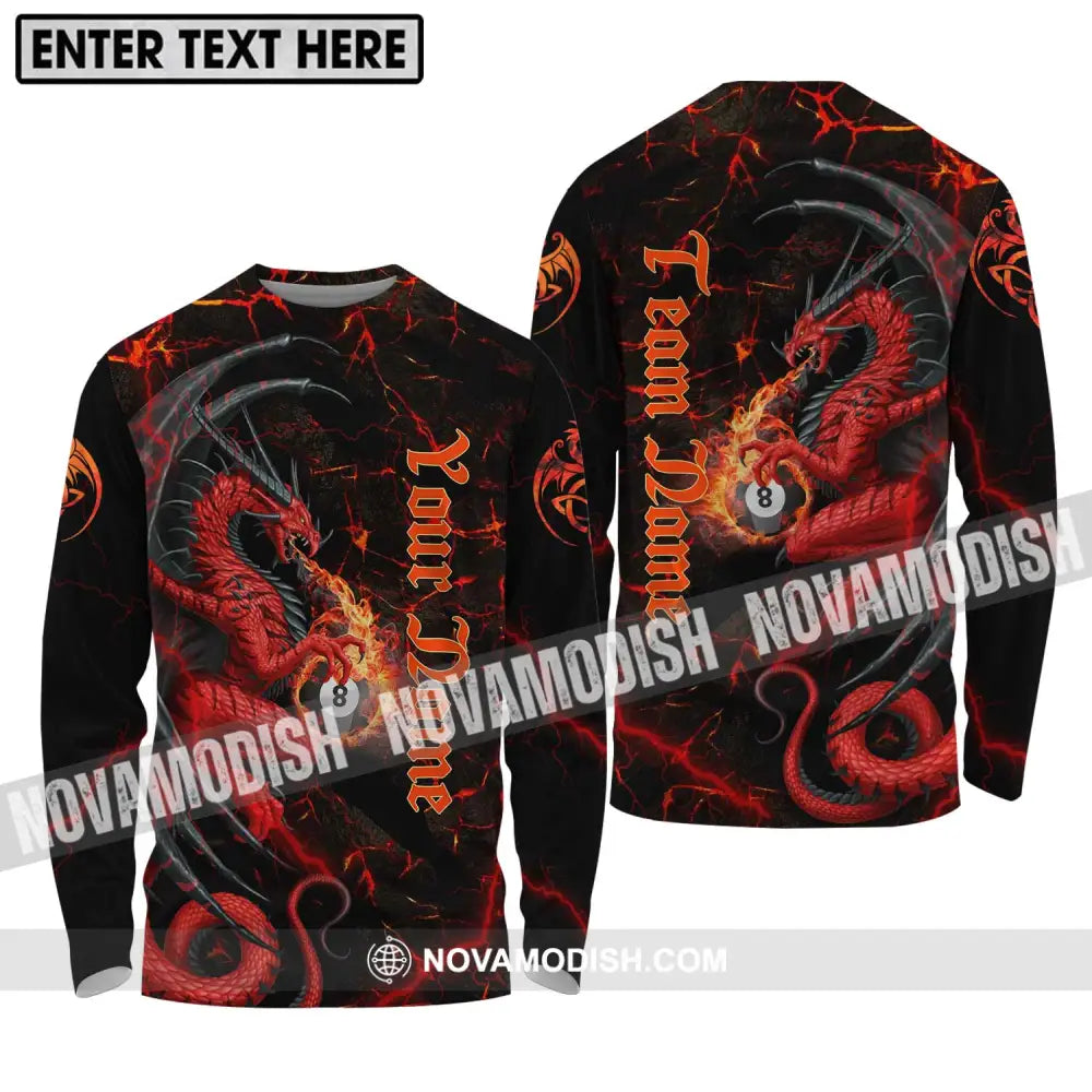 Unisex Shirt - Custom Name And Team Name Billiard Shirt Billiard Fire Dragon Long Sleeve Shirt / S T-shirt