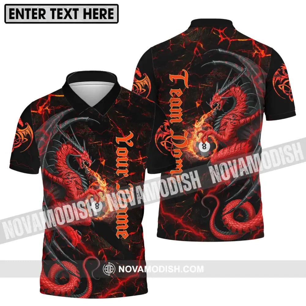 Unisex Shirt - Custom Name And Team Name Billiard Shirt Billiard Fire Dragon Polo Shirt / S T-shirt