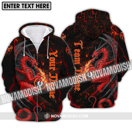 Unisex Shirt - Custom Name And Team Name Billiard Shirt Billiard Fire Dragon Zipper Hoodie / S T-shirt
