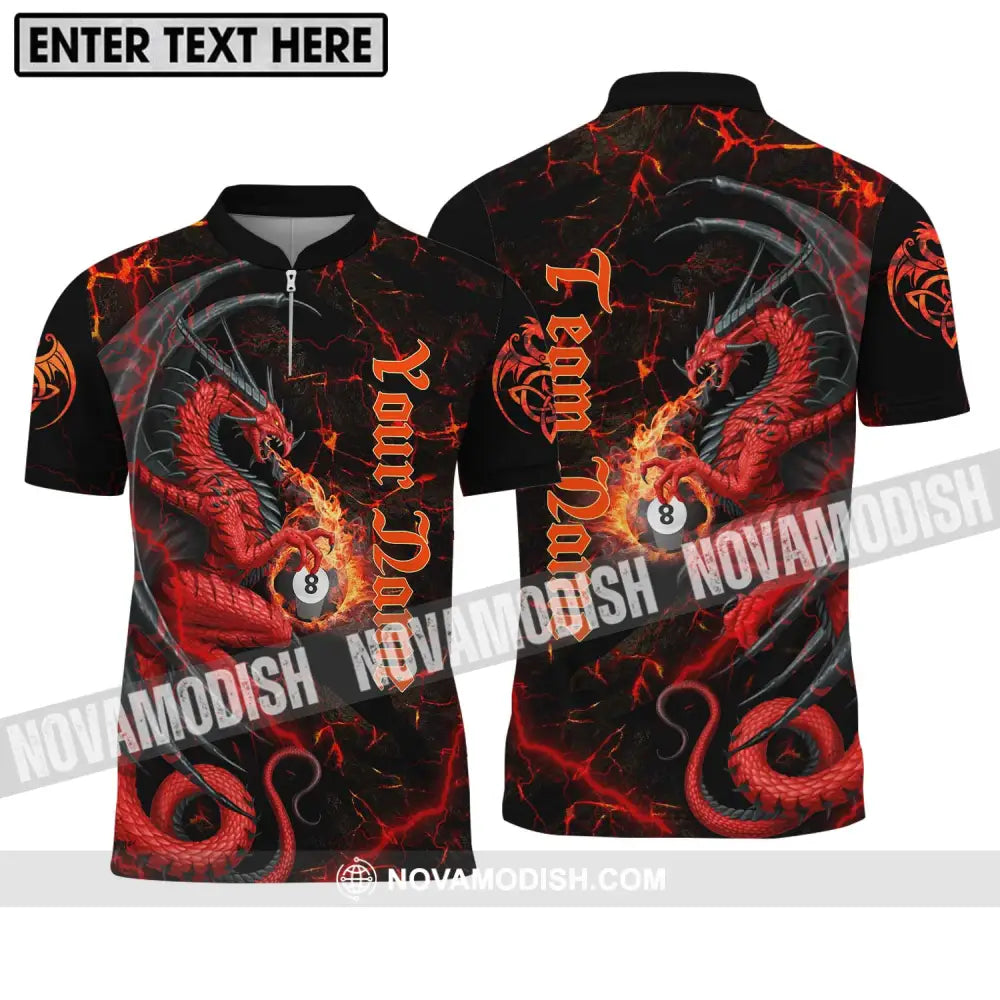 Unisex Shirt - Custom Name And Team Name Billiard Shirt Billiard Fire Dragon Zipper Polo Shirt / S T-shirt