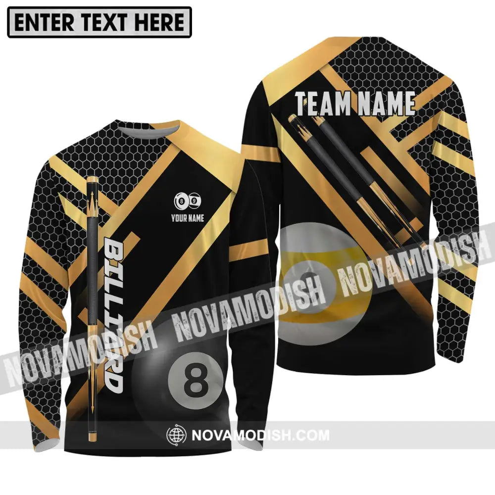 Unisex Shirt - Custom Name And Team Name Billiard Shirt Gold And Black Billiard Shirt Long Sleeve Shirt / S T-shirt