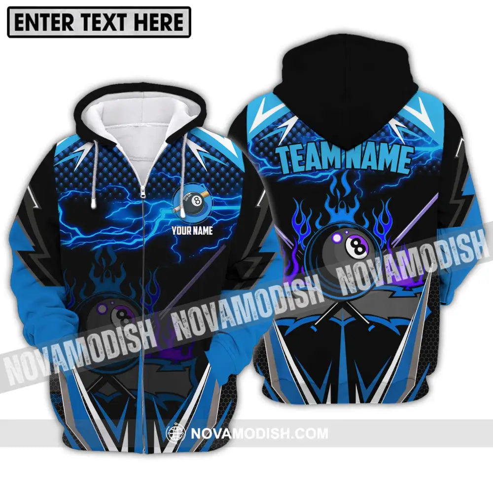 Unisex Shirt - Custom Name And Team Name Billiard Lover Shirt Billiard Blue Zipper Hoodie / S T-shirt