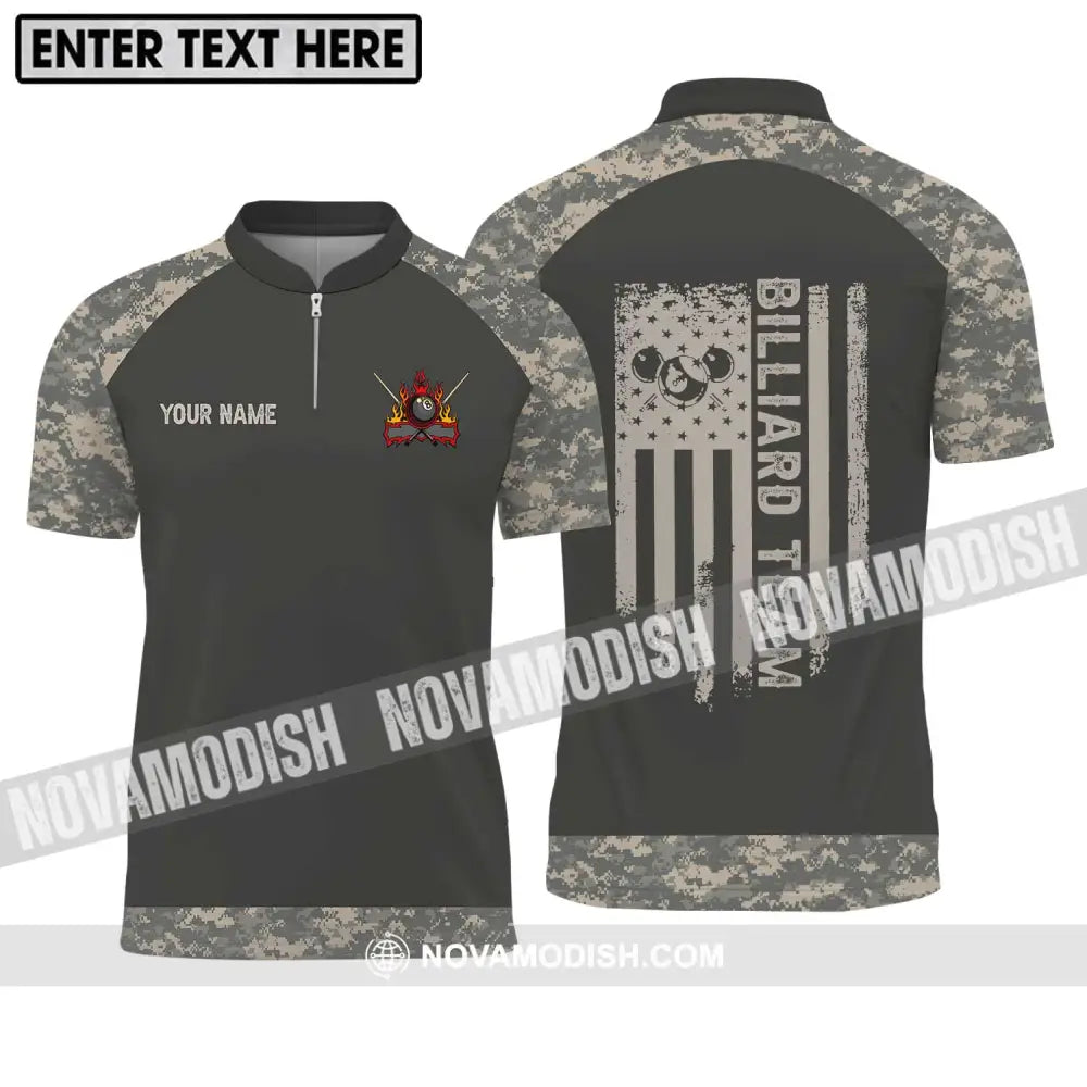 Unisex Shirt - Custom Name And Team Name Billiard Lover Shirt Billiard Camo Zipper Polo Shirt / S T-shirt