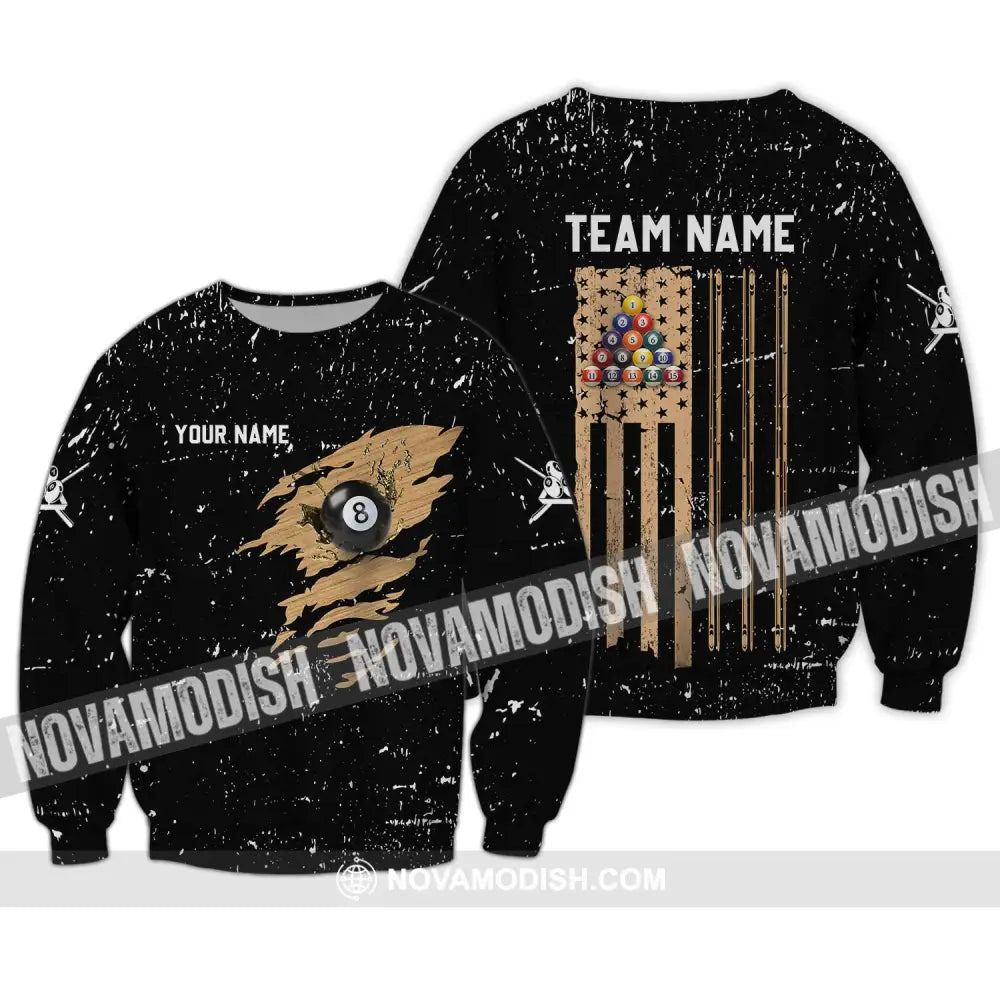 Unisex Shirt - Custom Name And Team Name Shirt - Billiard Lover Wood Texture Long Sleeve / S T-shirt