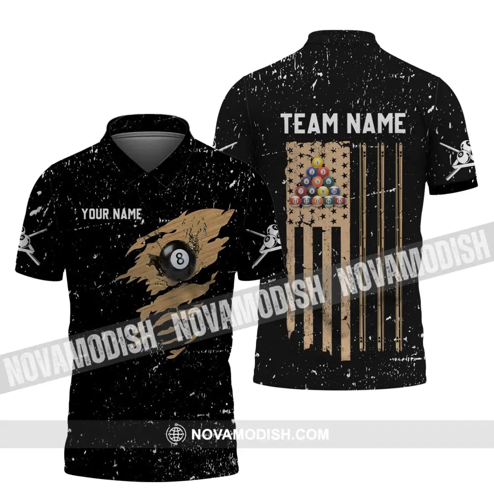 Unisex Shirt - Custom Name And Team Name Shirt - Billiard Lover Wood Texture Polo Shirt / S T-shirt