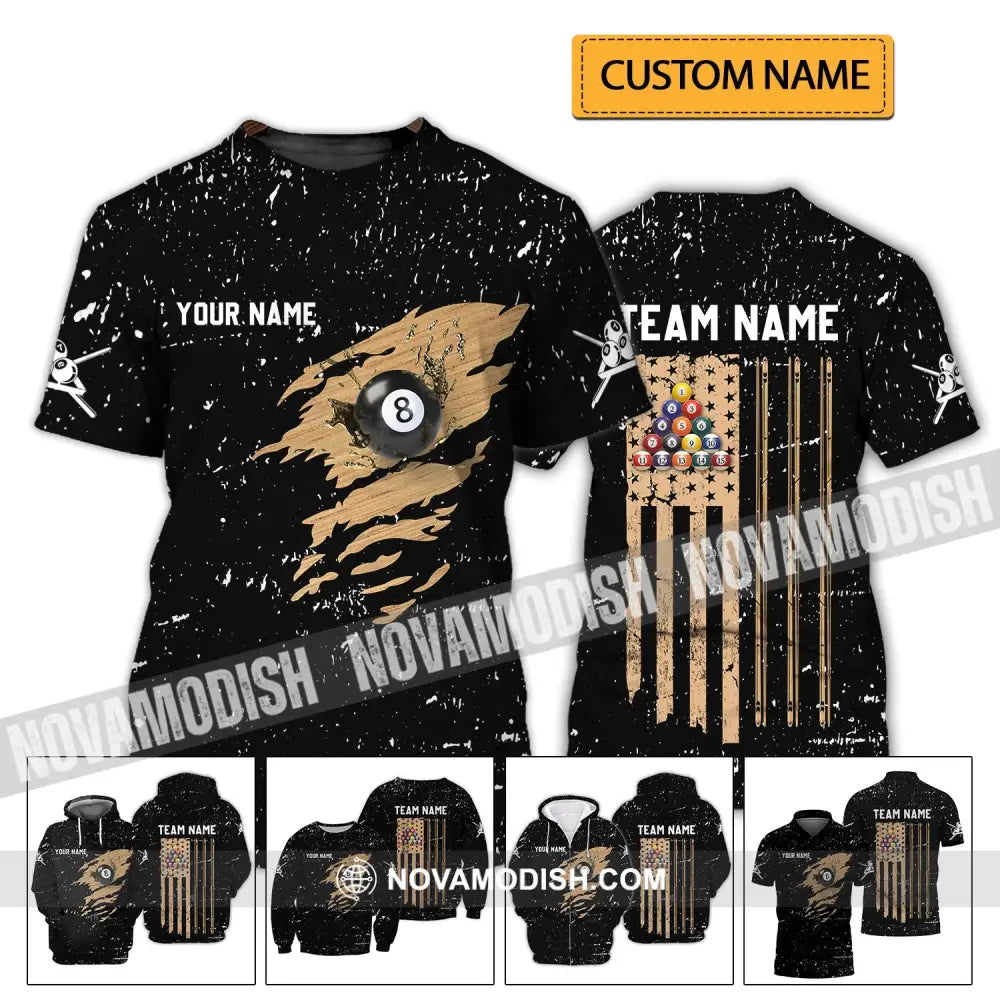 Unisex Shirt - Custom Name And Team Name Shirt - Billiard Lover Wood Texture T-shirt