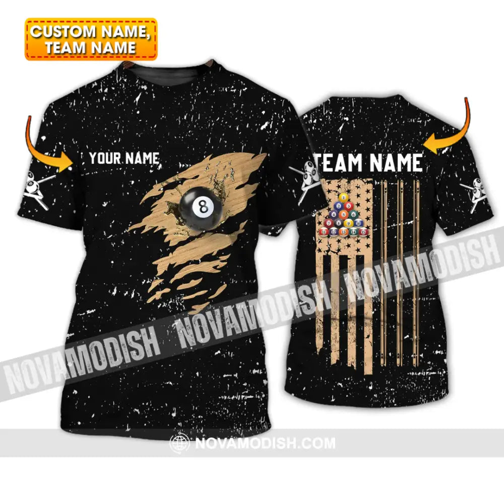Unisex Shirt - Custom Name And Team Name Shirt - Billiard Lover Wood Texture T-shirt