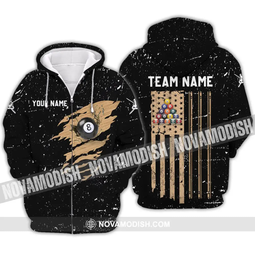 Unisex Shirt - Custom Name And Team Name Shirt - Billiard Lover Wood Texture Zipper Hoodie / S T-shirt