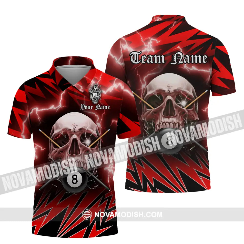 Unisex Shirt - Custom Name And Team Name Billiard Sport Shirt Skull Polo Shirt / S T-shirt