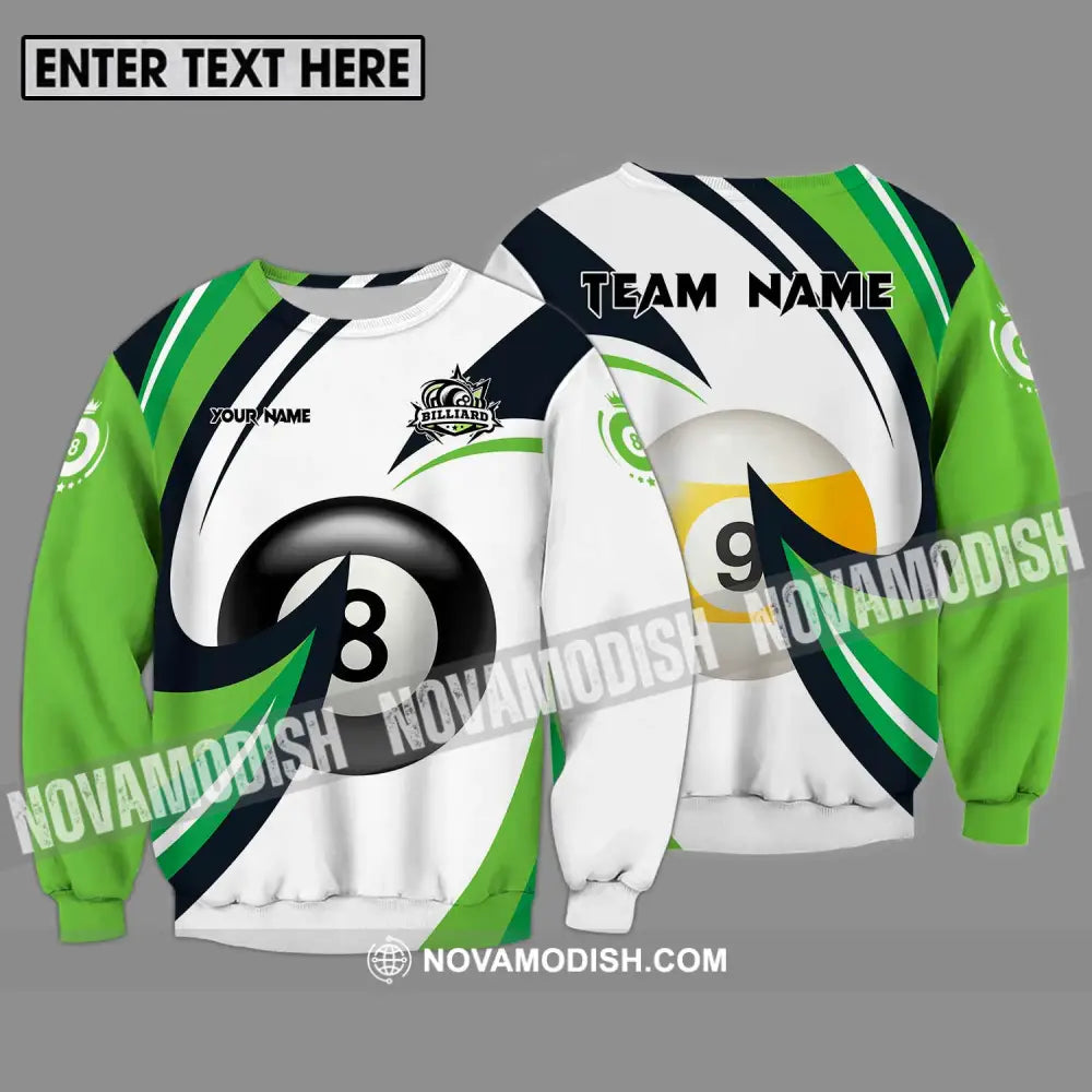 Unisex Shirt - Custom Name And Team Name Billiards Shirt Green Wave Long Sleeve / S T-shirt