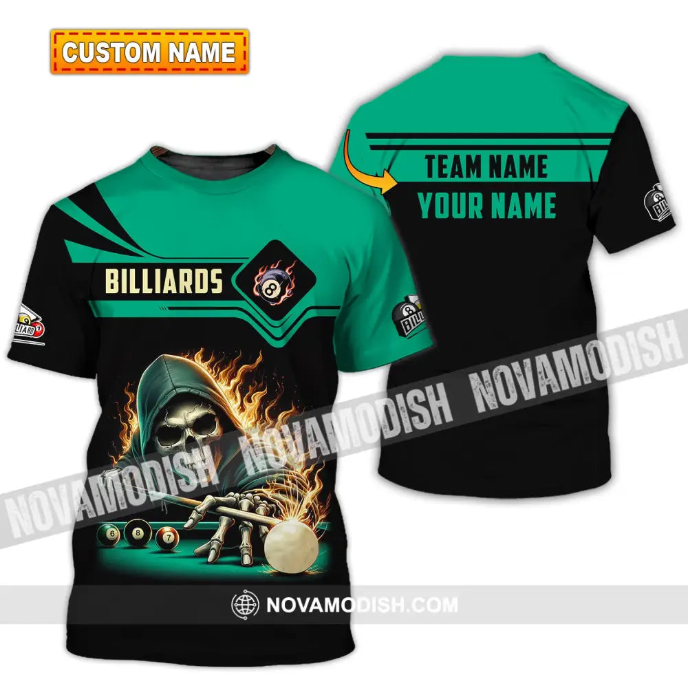 Unisex Shirt Custom Name And Team Billiards Polo Long Sleeve Skull T-Shirt