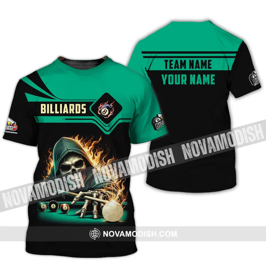 Unisex Shirt Custom Name And Team Billiards Polo Long Sleeve Skull T-Shirt / S