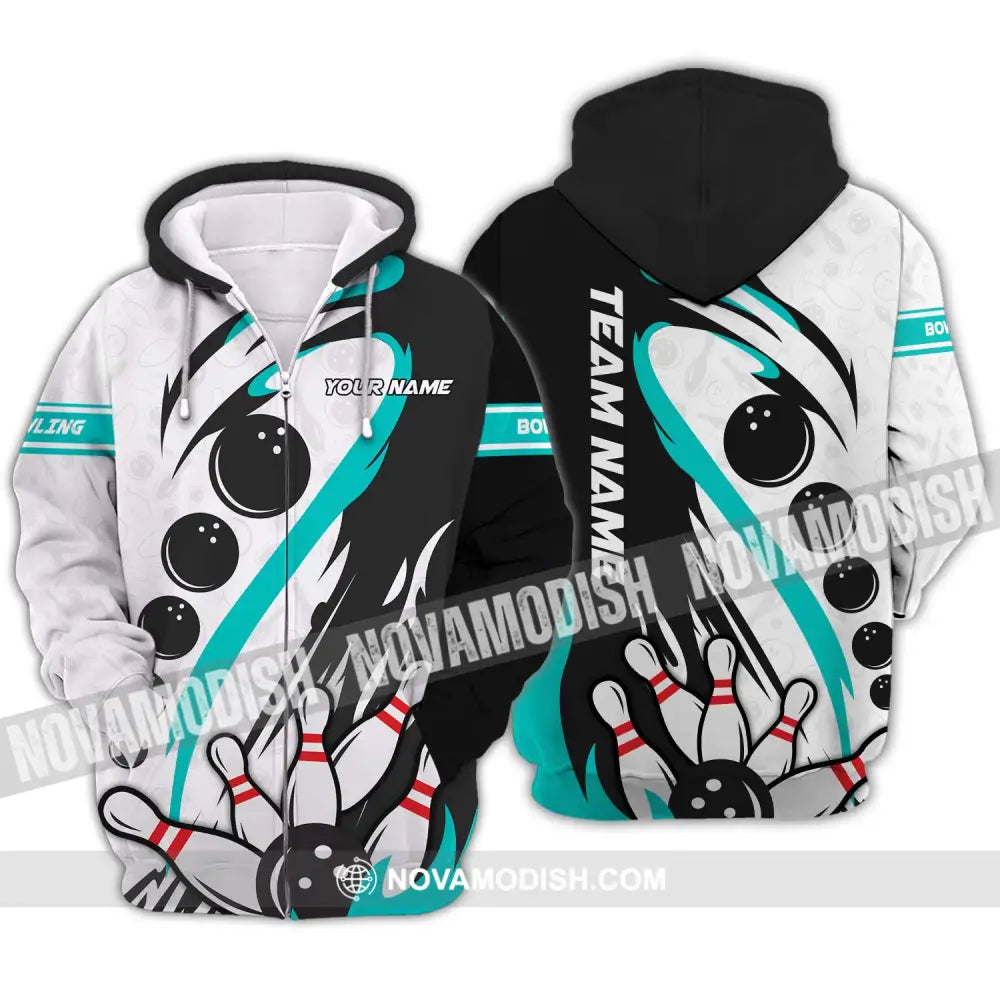 Unisex Shirt - Custom Name And Team Name Shirt Black Bowling Ball Shirt Zipper Hoodie / S T-shirt
