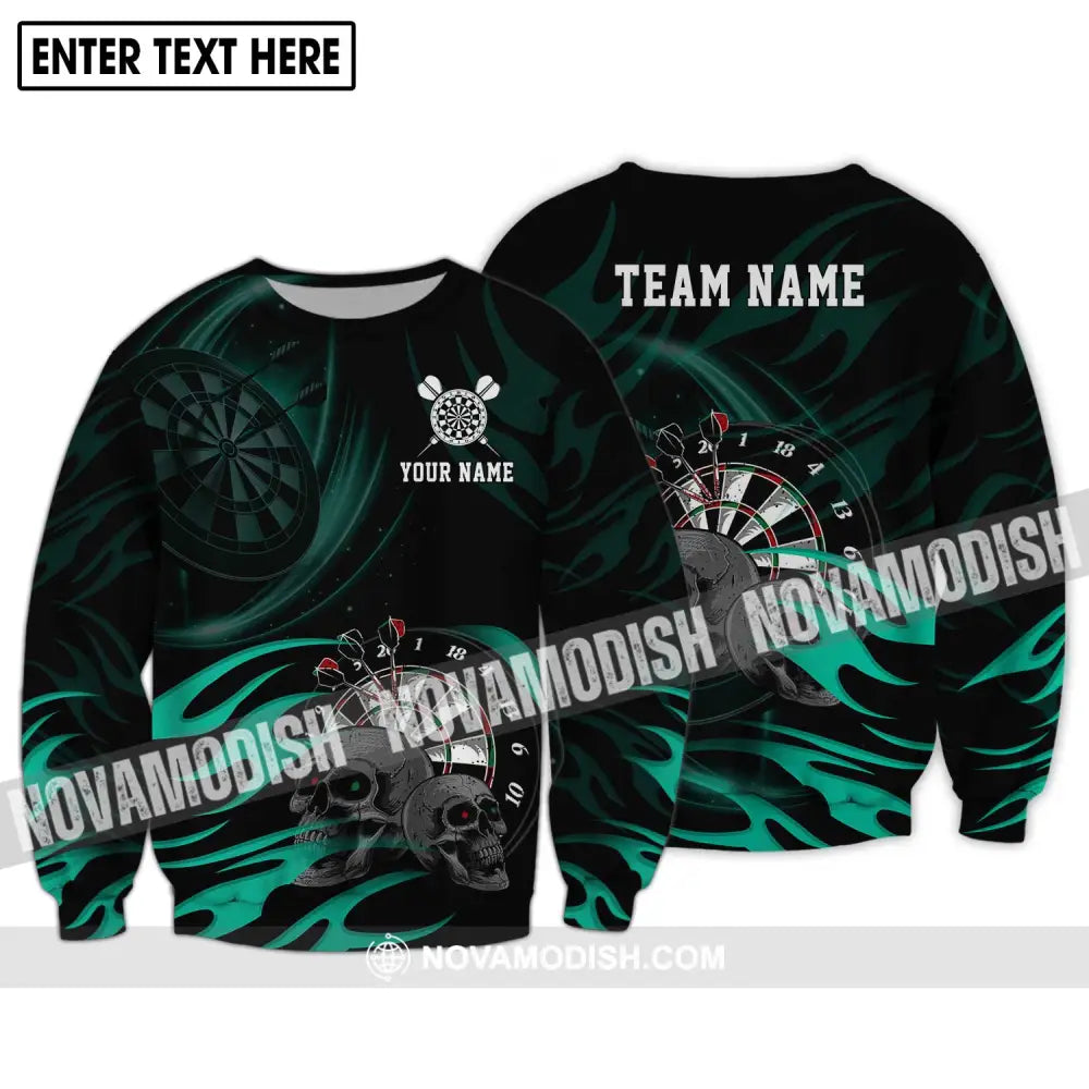 Unisex Shirt - Custom Name And Team Name Shirt Black Green Color Darts Lover Shirt Long Sleeve / S T-shirt