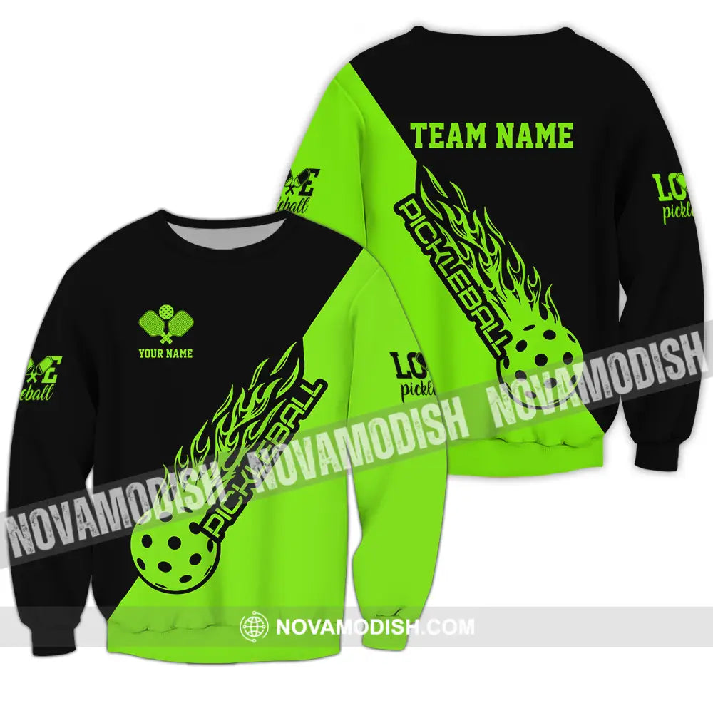 Unisex Shirt - Custom Name And Team Name Shirt Black And Green Pickleball Long Sleeve / S T-shirt