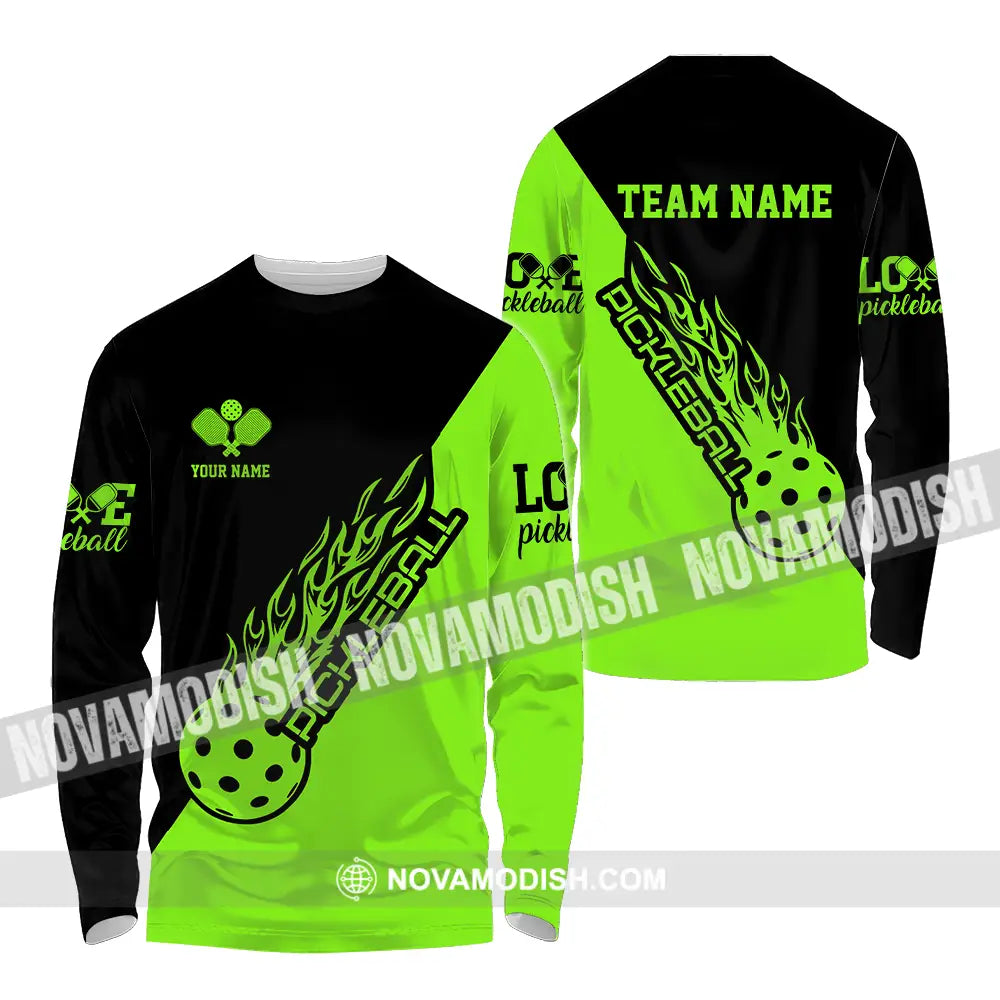 Unisex Shirt - Custom Name And Team Name Shirt Black And Green Pickleball Long Sleeve Shirt / S T-shirt