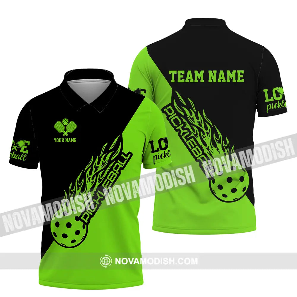 Unisex Shirt - Custom Name And Team Name Shirt Black And Green Pickleball Polo Shirt / S T-shirt
