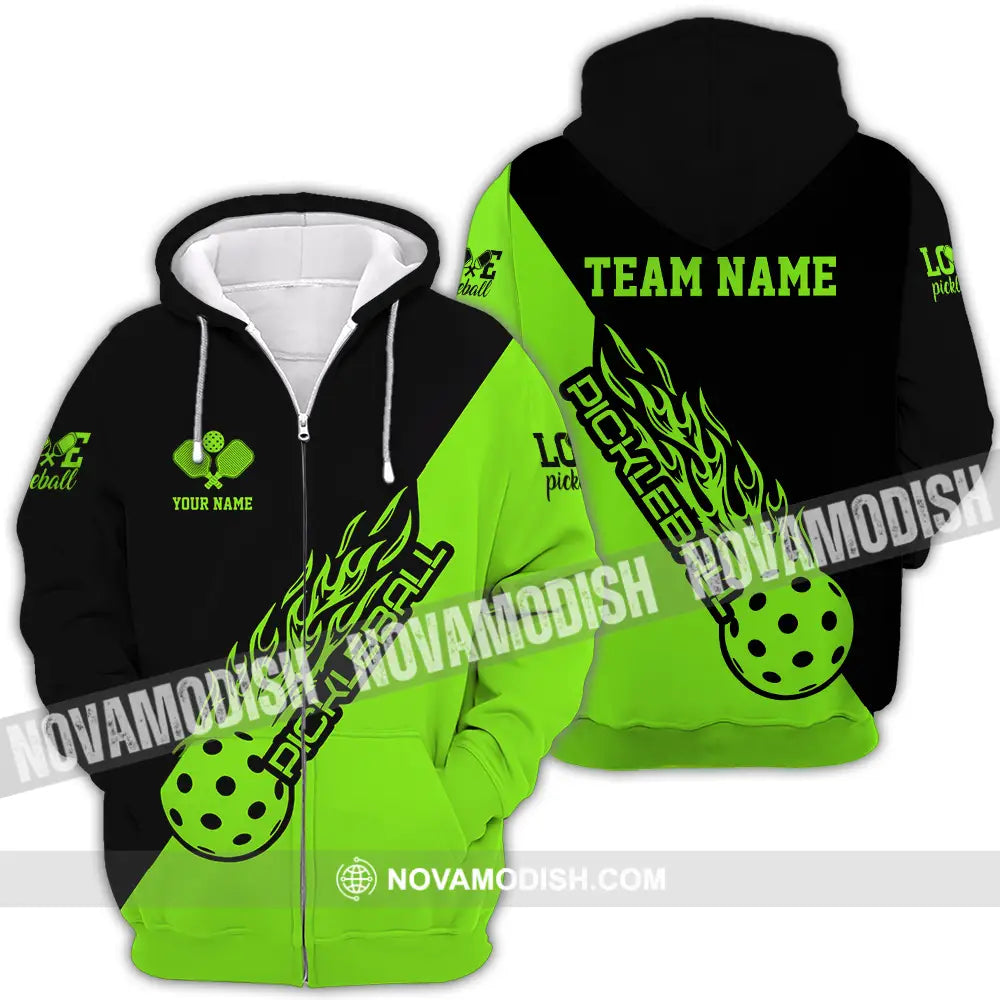 Unisex Shirt - Custom Name And Team Name Shirt Black And Green Pickleball Zipper Hoodie / S T-shirt