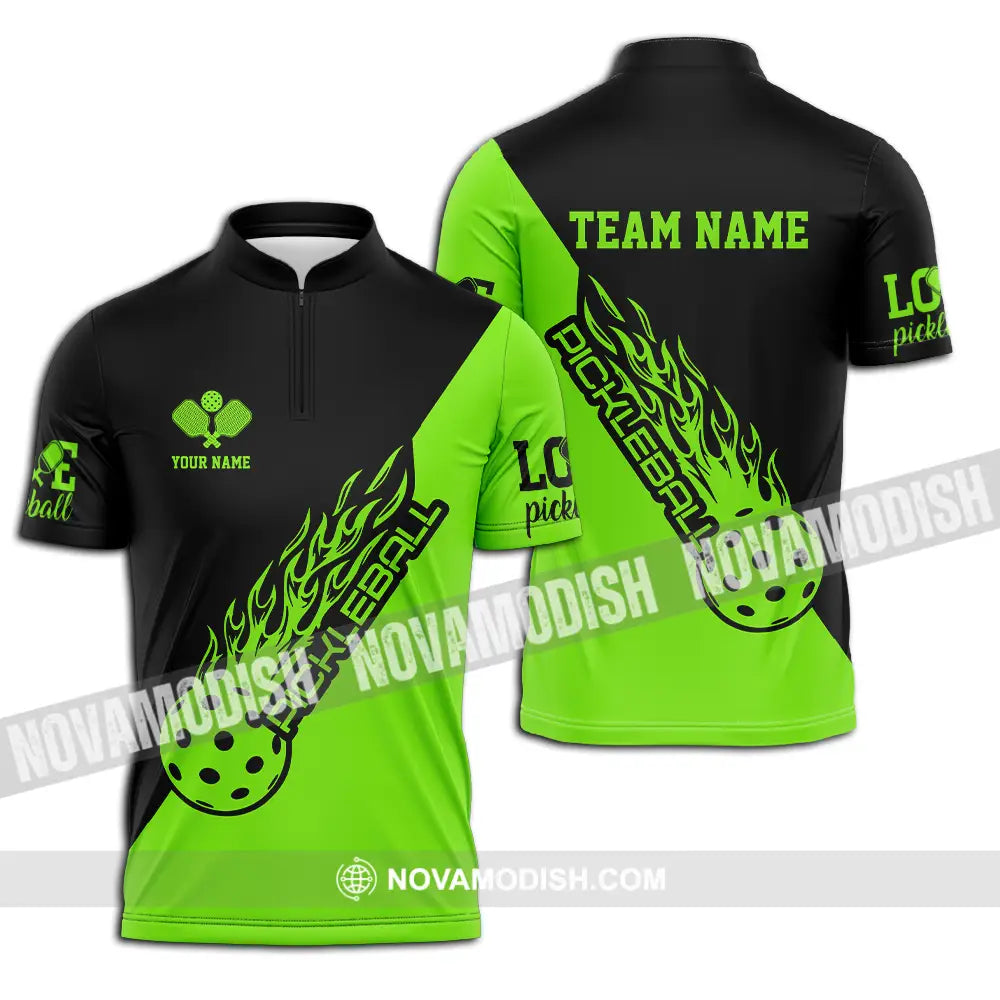 Unisex Shirt - Custom Name And Team Name Shirt Black And Green Pickleball Zipper Polo Shirt / S T-shirt