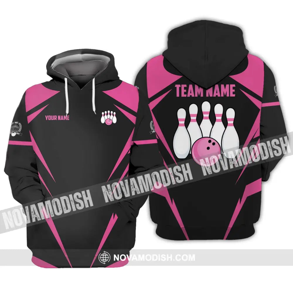 Unisex Shirt - Custom Name And Team Name Shirt Black Pink Bowling Shirt Hoodie / S T-shirt