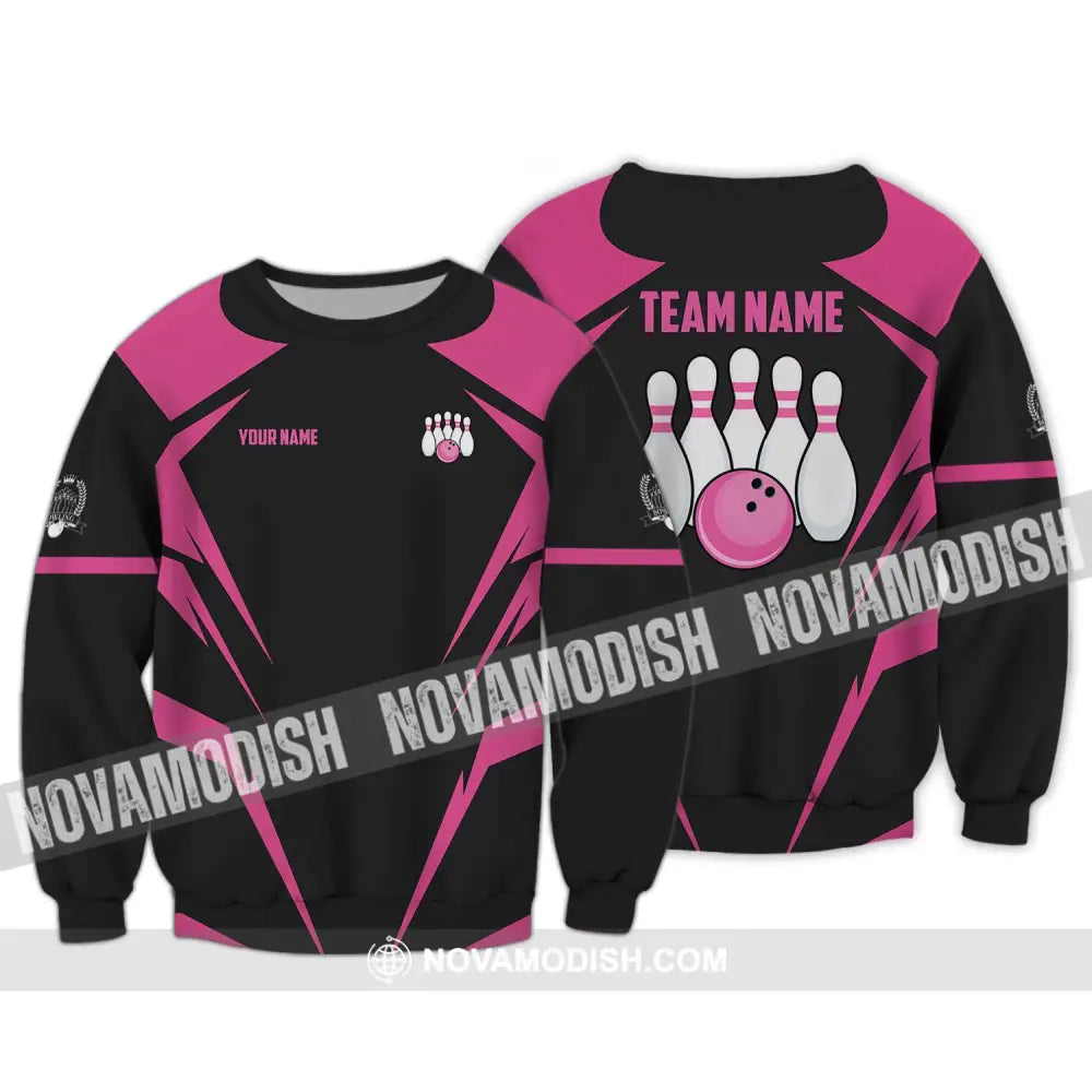 Unisex Shirt - Custom Name And Team Name Shirt Black Pink Bowling Shirt Long Sleeve / S T-shirt