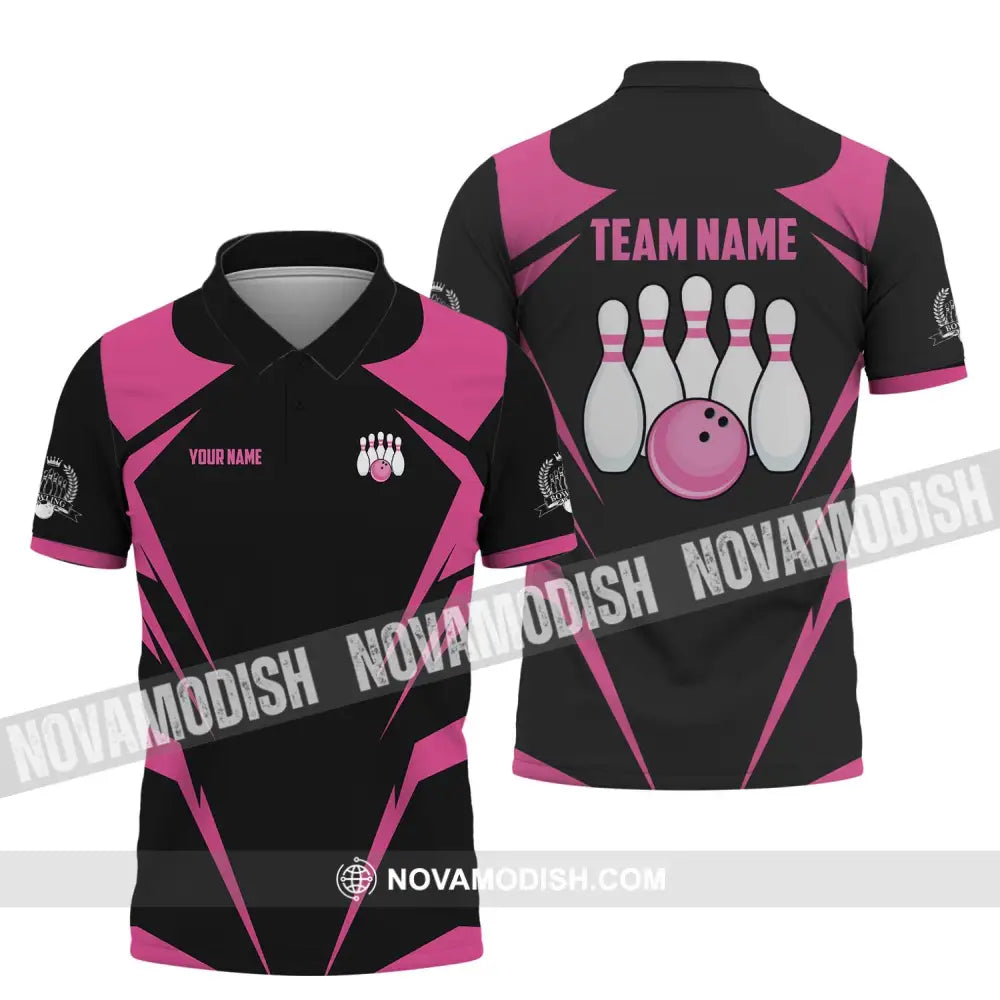 Unisex Shirt - Custom Name And Team Name Shirt Black Pink Bowling Shirt Polo Shirt / S T-shirt