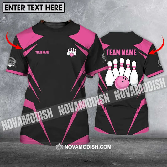 Unisex Shirt - Custom Name And Team Name Shirt Black Pink Bowling Shirt T-shirt
