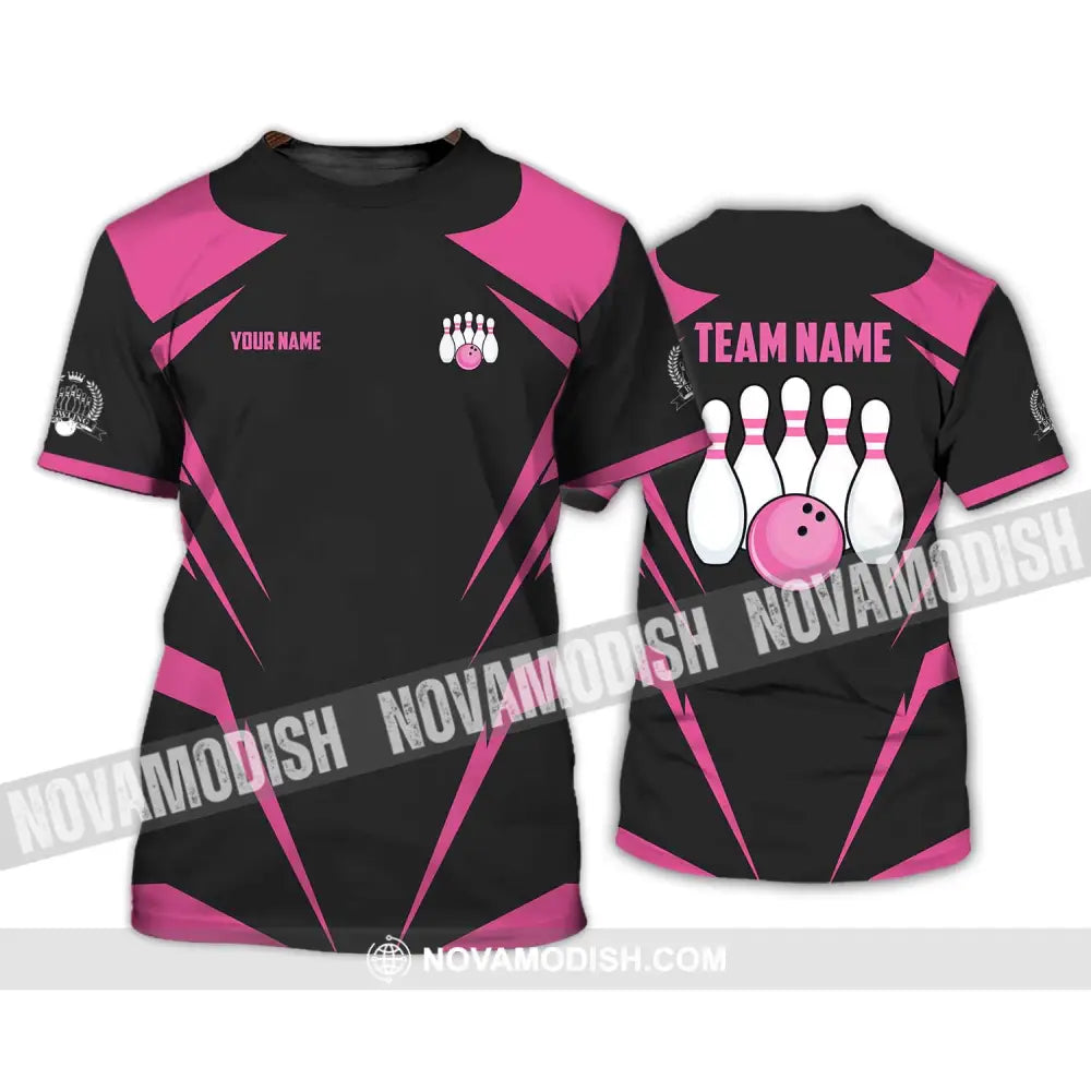 Unisex Shirt - Custom Name And Team Name Shirt Black Pink Bowling Shirt T-Shirt / S T-shirt