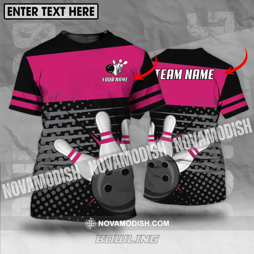 Unisex Shirt - Custom Name And Team Name Shirt Black Pink Shirt With Bowling Pins T-shirt