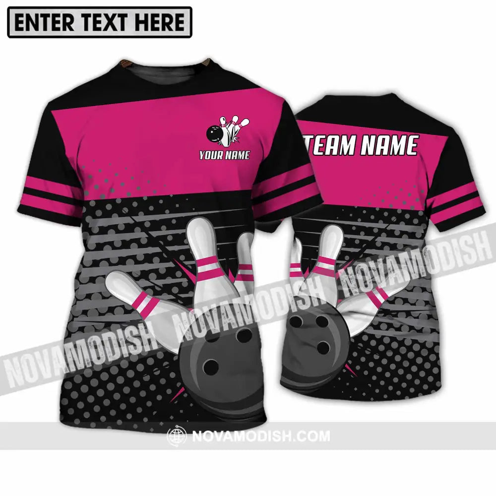 Unisex Shirt - Custom Name And Team Name Shirt Black Pink Shirt With Bowling Pins T-Shirt / S T-shirt