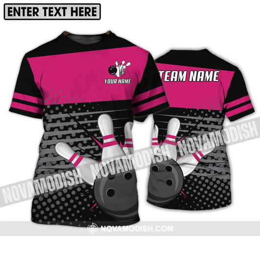 Unisex Shirt - Custom Name And Team Name Shirt Black Pink Shirt With Bowling Pins T-Shirt / S T-shirt