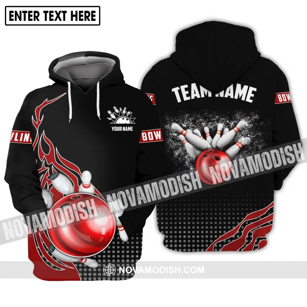 Unisex Shirt - Custom Name And Team Name Shirt Black Red Bowling Lover Shirt Hoodie / S T-shirt