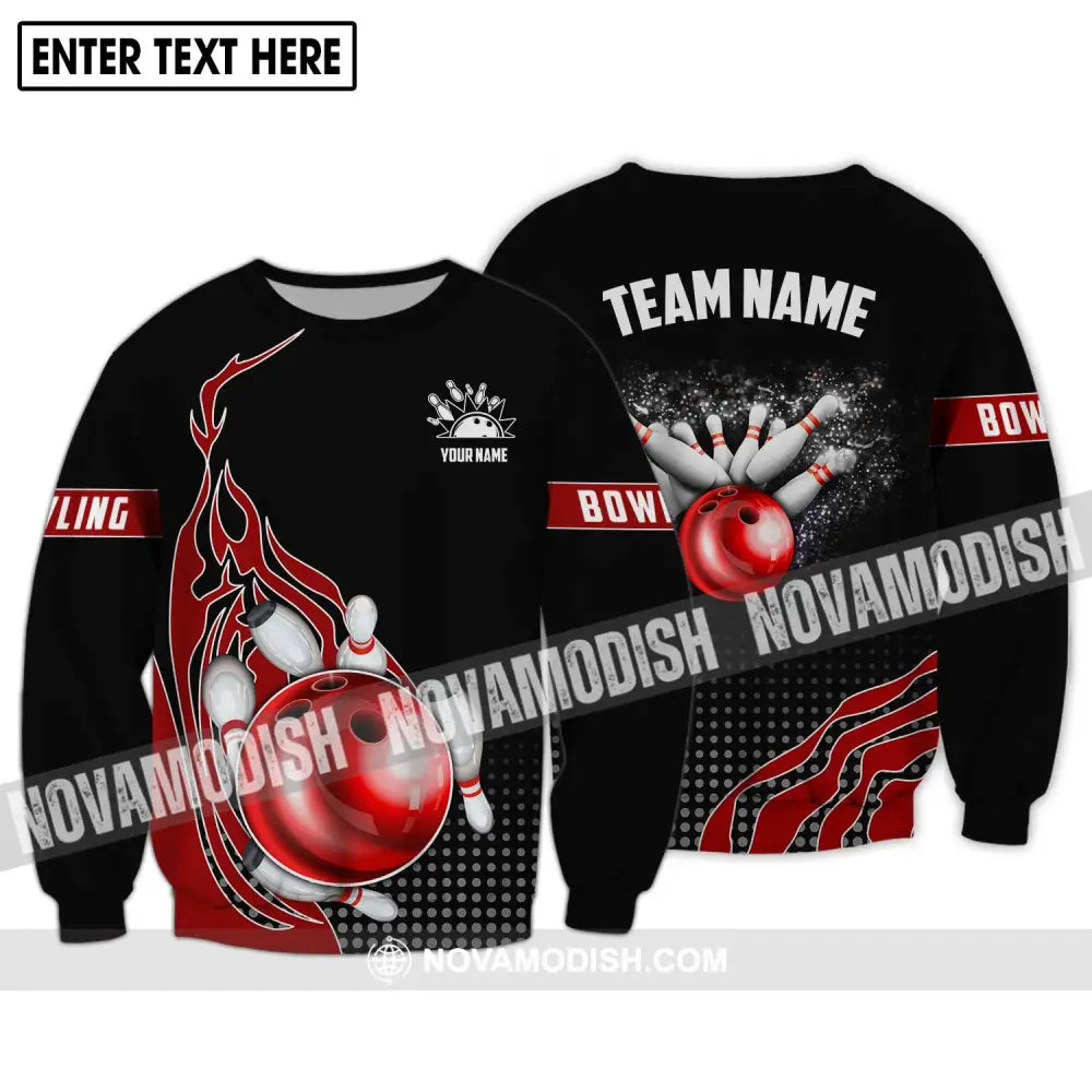Unisex Shirt - Custom Name And Team Name Shirt Black Red Bowling Lover Shirt Long Sleeve / S T-shirt