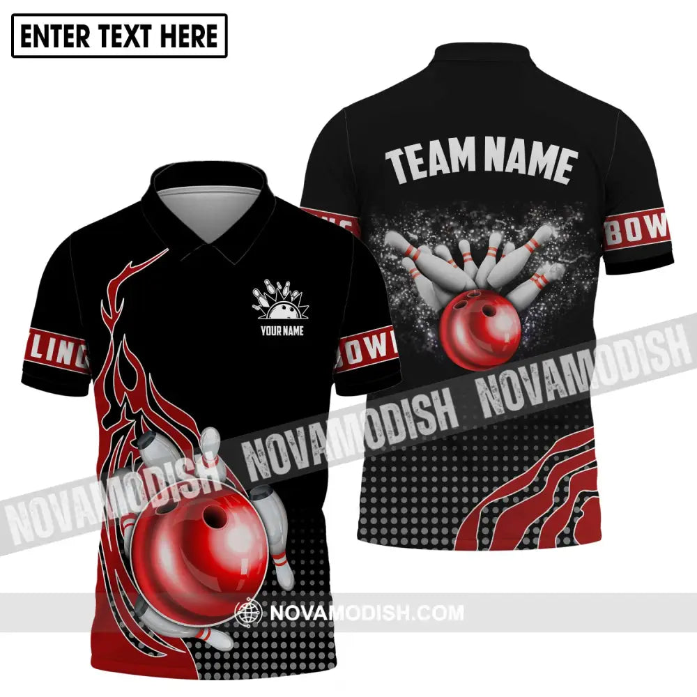Unisex Shirt - Custom Name And Team Name Shirt Black Red Bowling Lover Shirt Polo Shirt / S T-shirt
