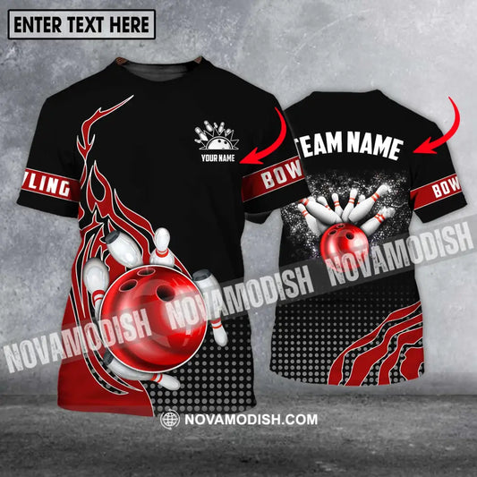 Unisex Shirt - Custom Name And Team Name Shirt Black Red Bowling Lover Shirt T-shirt