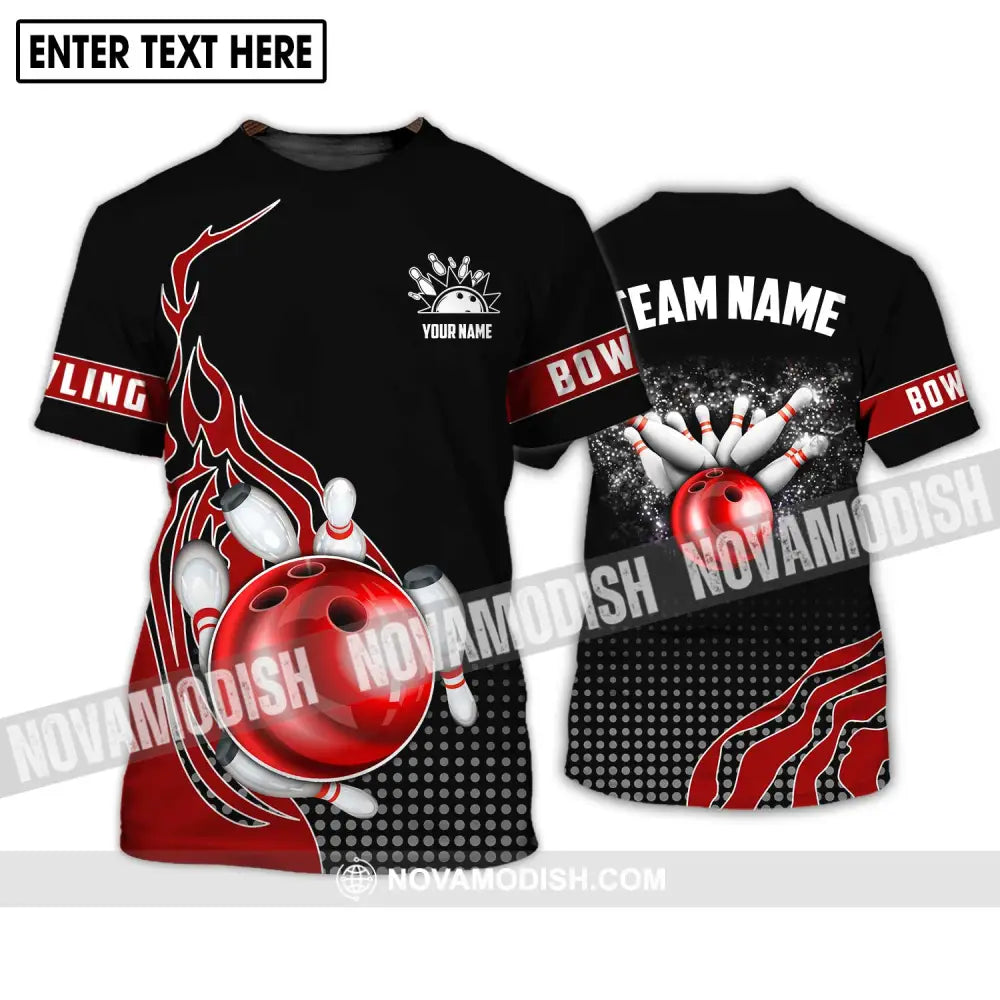 Unisex Shirt - Custom Name And Team Name Shirt Black Red Bowling Lover Shirt T-Shirt / S T-shirt