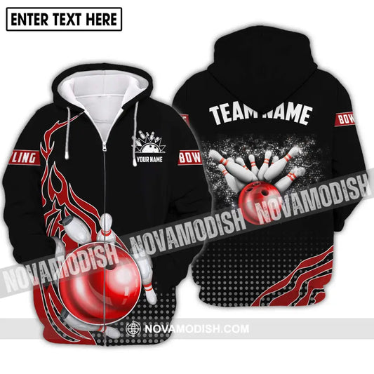 Unisex Shirt - Custom Name And Team Name Shirt Black Red Bowling Lover Shirt Zipper Hoodie / S T-shirt