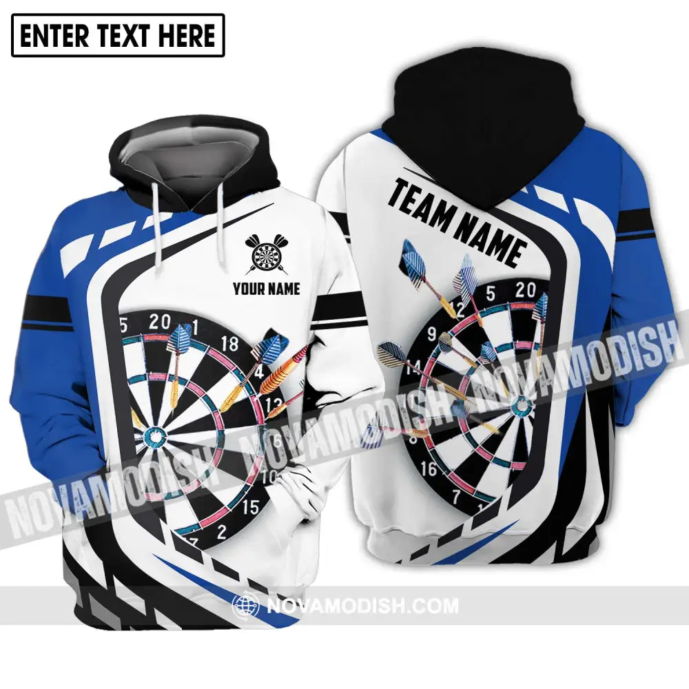 Unisex Shirt - Custom Name And Team Name Shirt Black White And Blue Color Darts Lover Shirt Hoodie / S T-shirt