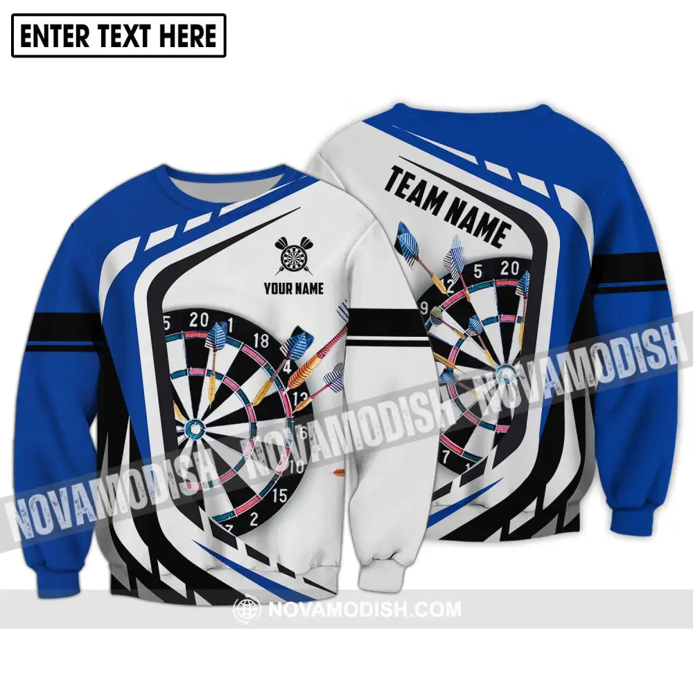 Unisex Shirt - Custom Name And Team Name Shirt Black White And Blue Color Darts Lover Shirt Long Sleeve / S T-shirt