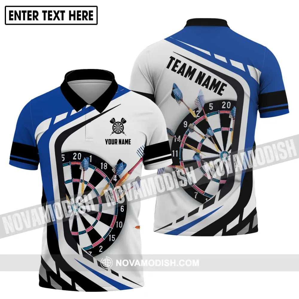 Unisex Shirt - Custom Name And Team Name Shirt Black White And Blue Color Darts Lover Shirt Polo Shirt / S T-shirt